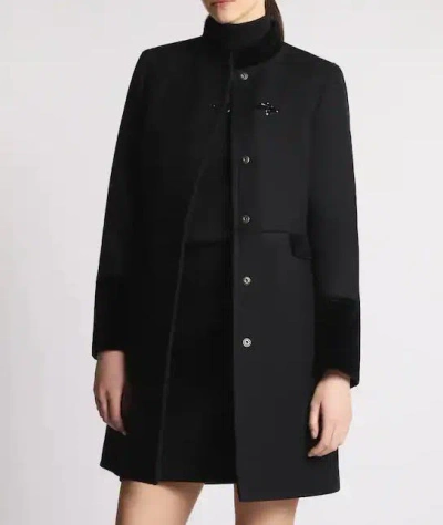 Fay Structured Black Coat With Velvet Accents And High Collar In Black