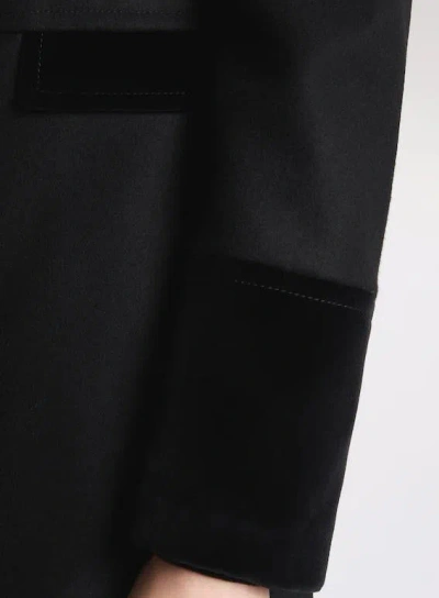 Fay Structured Black Coat With Velvet Accents And High Collar In Black
