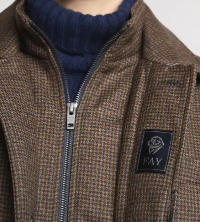 Fay Houndstooth Button-fastening Jacket In Brown