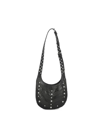 Valentino Garavani Hoboho Hobo Bag In Chevron-patterned Nappa Leather With Studs In Black