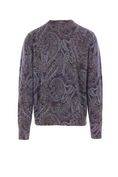 Etro Ribbed Knit Crewneck Sweater Paisley In Gray