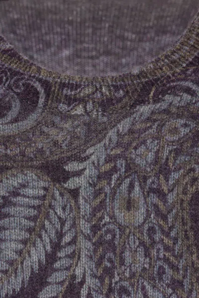 Etro Ribbed Knit Crewneck Sweater Paisley In Gray