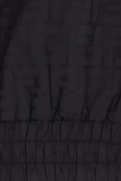 Fendi Men Black Jacket With High Neck And All-over Ff Motif In Tech Fabric Man In Black