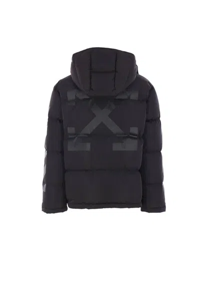 Off-white Hooded Diagonal Arrow Down Jacket In Black