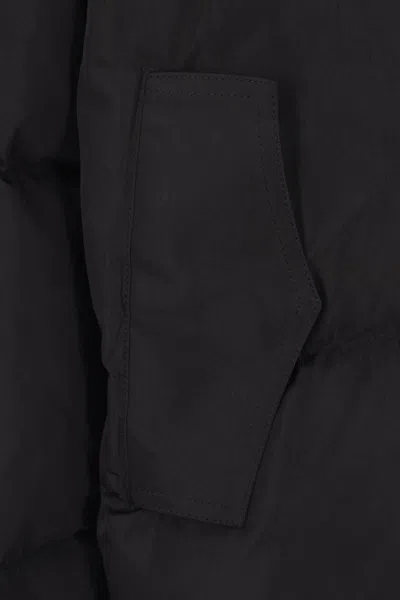 Off-white Hooded Diagonal Arrow Down Jacket In Black