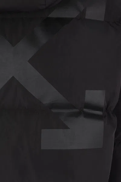Off-white Hooded Diagonal Arrow Down Jacket In Black