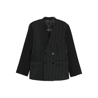 Ernest W Baker Pinstripe Double-breasted Blazer In Black