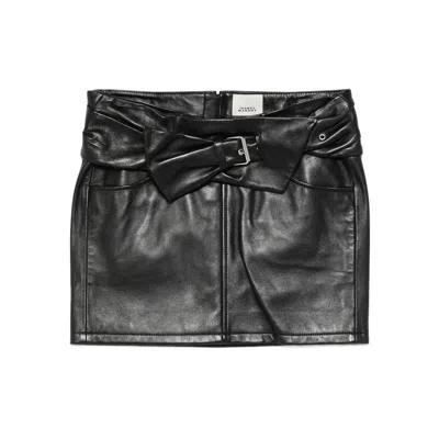 Isabel Marant Clency Belted Leather Miniskirt In Black