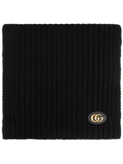 Gucci Women Cashmere And Wool Scarf With Gg Tag In Black