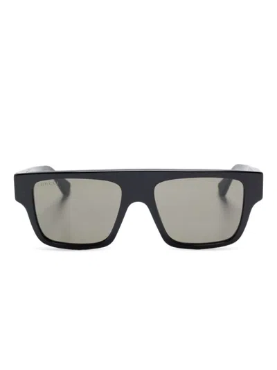 Gucci Black Rectangular Sunglasses In Black