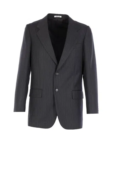 Auralee Striped Two-button Jacket In Black