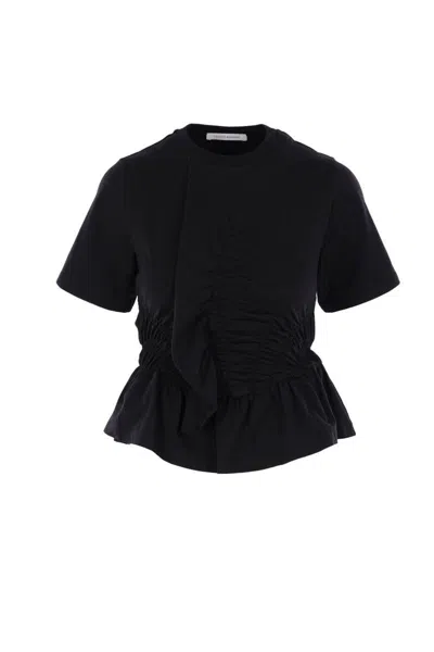 Cecilie Bahnsen Ruched Stretch-cotton Jersey T-shirt In Black