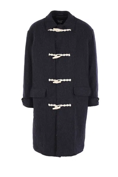Comme Des Garçons Homme Deux Pinstripe Toggle Coat In Blue