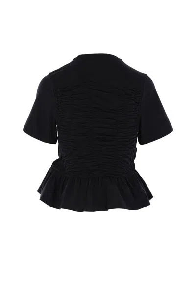 Cecilie Bahnsen Ruched Stretch-cotton Jersey T-shirt In Black