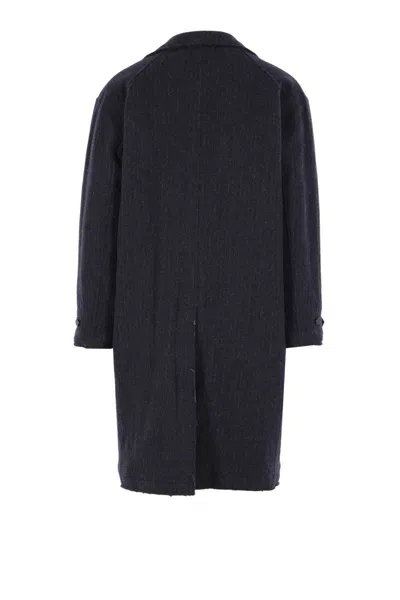 Comme Des Garçons Homme Deux Pinstripe Toggle Coat In Blue