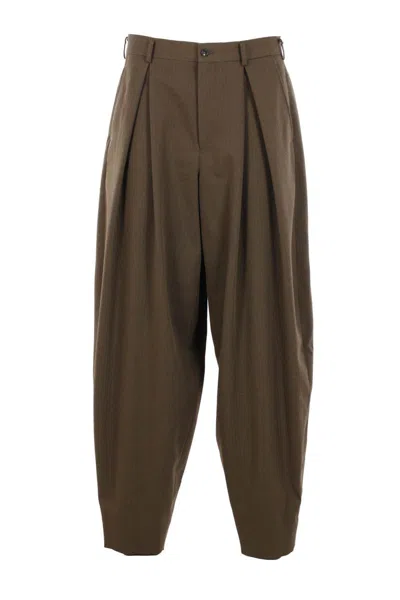 Comme Des Garçons Homme Deux Herringbone Pleated Trousers In Brown