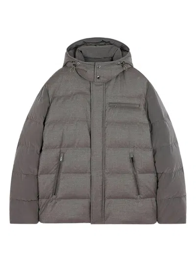 Paul & Shark Wool And Silk Puffer Jacket With Contrast Inserts In Gray