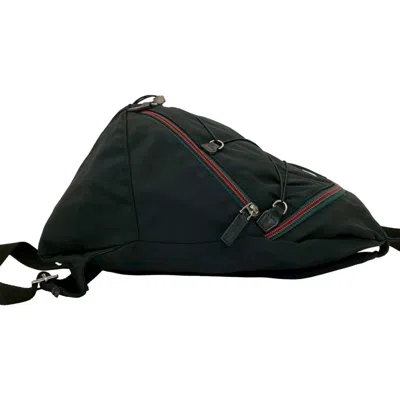 Pre-owned Gucci Black Green Red Color Nylon Leather Backpack () In Multi