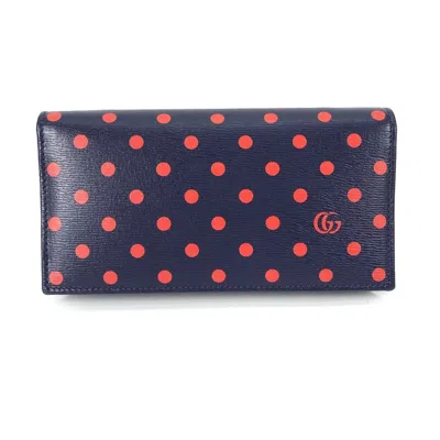 Pre-owned Gucci Navy Red Color Leather Chain/shoulder Wallet ()