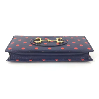 Pre-owned Gucci Navy Red Color Leather Chain/shoulder Wallet ()