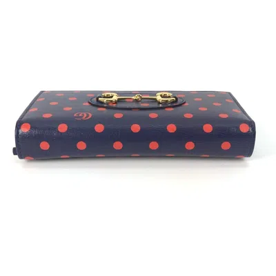 Pre-owned Gucci Navy Red Color Leather Chain/shoulder Wallet ()