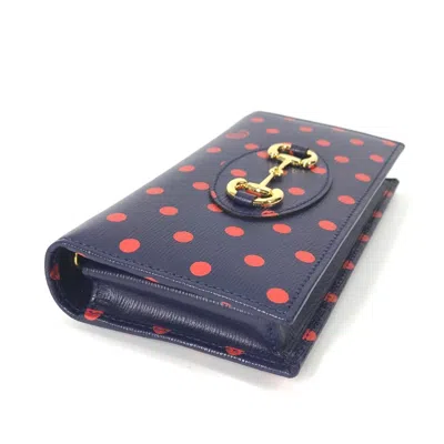 Pre-owned Gucci Navy Red Color Leather Chain/shoulder Wallet ()