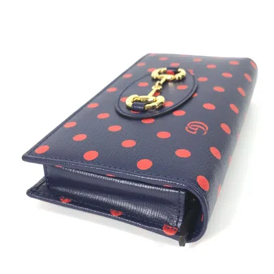 Pre-owned Gucci Navy Red Color Leather Chain/shoulder Wallet ()