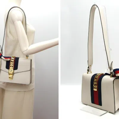 Pre-owned Gucci Sherry Line Navy Red Color White Bow Shoulder Bag ()