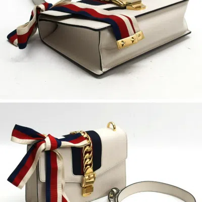 Pre-owned Gucci Sherry Line Navy Red Color White Bow Shoulder Bag ()