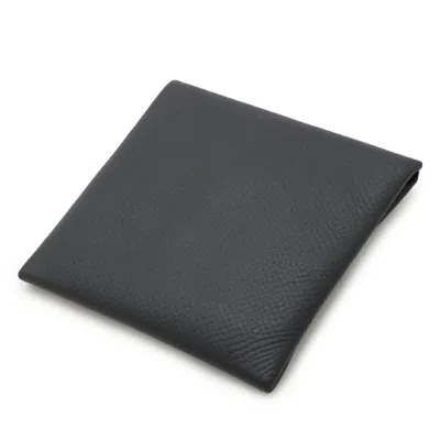 Pre-owned Hermes Black Gray Epsom Leather Coin Purse/coin Case () In Multi