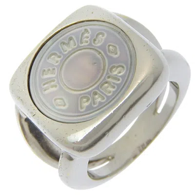 Pre-owned Hermes Sellier Silver Band Ring ()