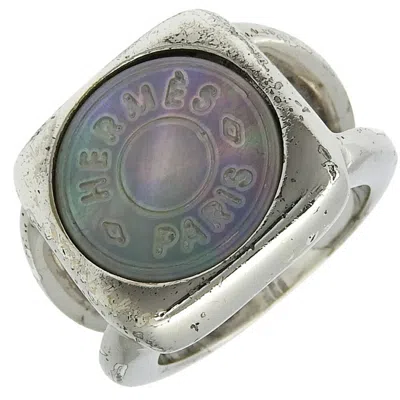 Pre-owned Hermes Sellier Silver Band Ring ()