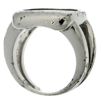 Pre-owned Hermes Sellier Silver Band Ring ()