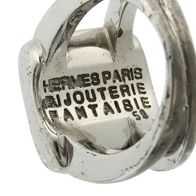 Pre-owned Hermes Sellier Silver Band Ring ()