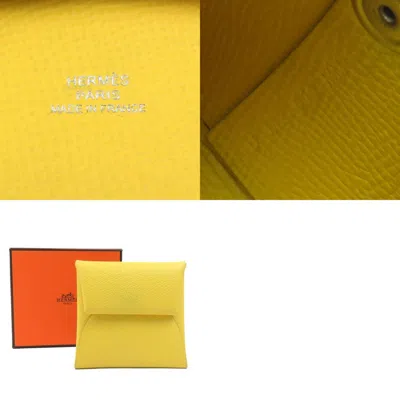 Pre-owned Hermes Yellow Leather Coin Purse/coin Case ()