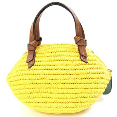 Pre-owned Kate Spade Brown Yellow Paper Straw Leather Handbag Shoulder Bag ()