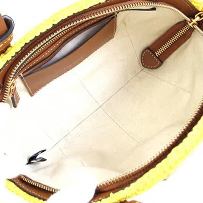 Pre-owned Kate Spade Brown Yellow Paper Straw Leather Handbag Shoulder Bag ()