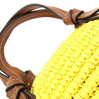 Pre-owned Kate Spade Brown Yellow Paper Straw Leather Handbag Shoulder Bag ()