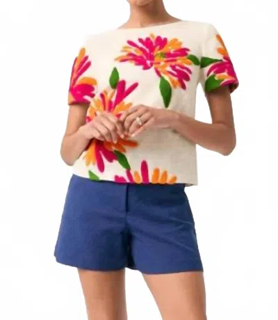 Trina Turk Siona Flower Top In Floral Beige In Multi