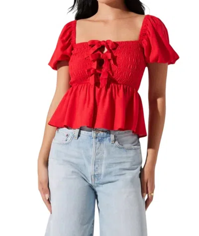 Astr Darlene Puff Sleeve Top In Red In Red