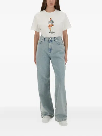 Moschino Jeans T Shirt With Print In White