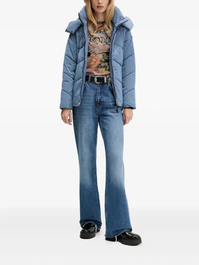 Desigual Logo-patch Padded Jacket In Blue