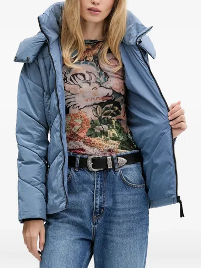 Desigual Logo-patch Padded Jacket In Blue