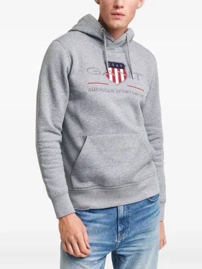 Gant Mens Regular Fit Archive Shield Pullover Hoodie In Gray