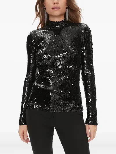 Bruuns Bazaar Sequin-embellished Mock-neck Top In Black