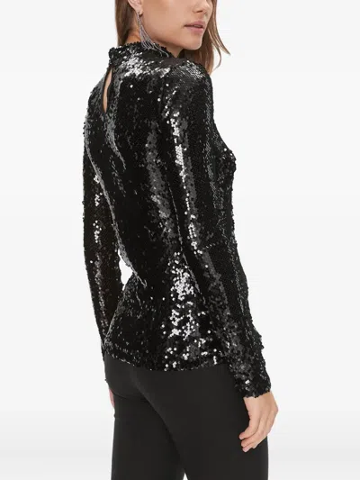 Bruuns Bazaar Sequin-embellished Mock-neck Top In Black