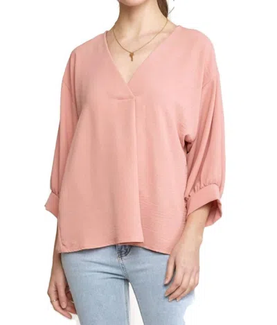 Entro Placket V-neck Top In Salmon In Pink