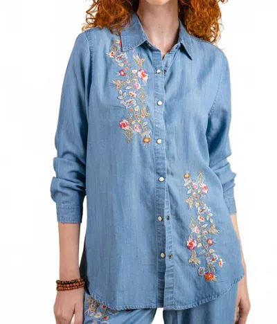 Paparazzi Embroidered Tencel Big Shirt In Light Wash In Blue