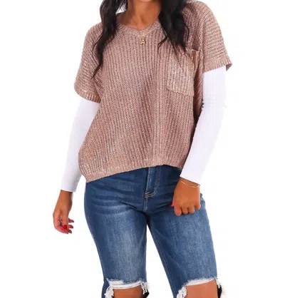 She + Sky Sure To Dazzle Metallic Sweater In Mocha Gold In Multi