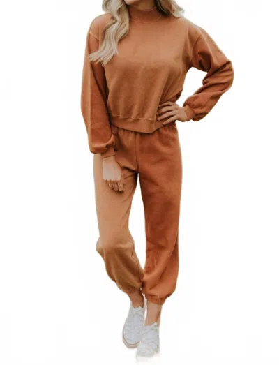 People Of Leisure High Neck Crew Sweatshirt In Caramel In Brown